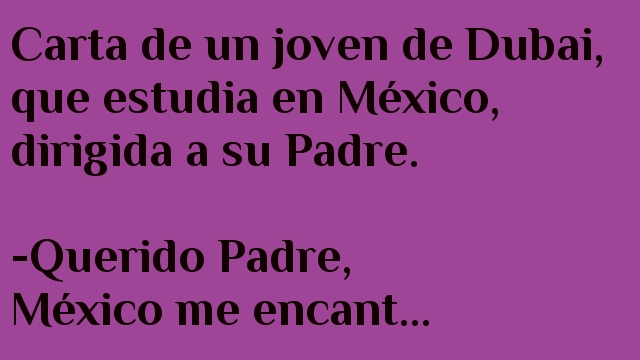 Carta de un joven de Dubai, que estudia en México